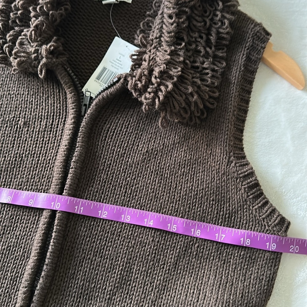 Kim Rogers Fringe Collar Vest Dark Brown Knit NWT - Picture 6 of 7